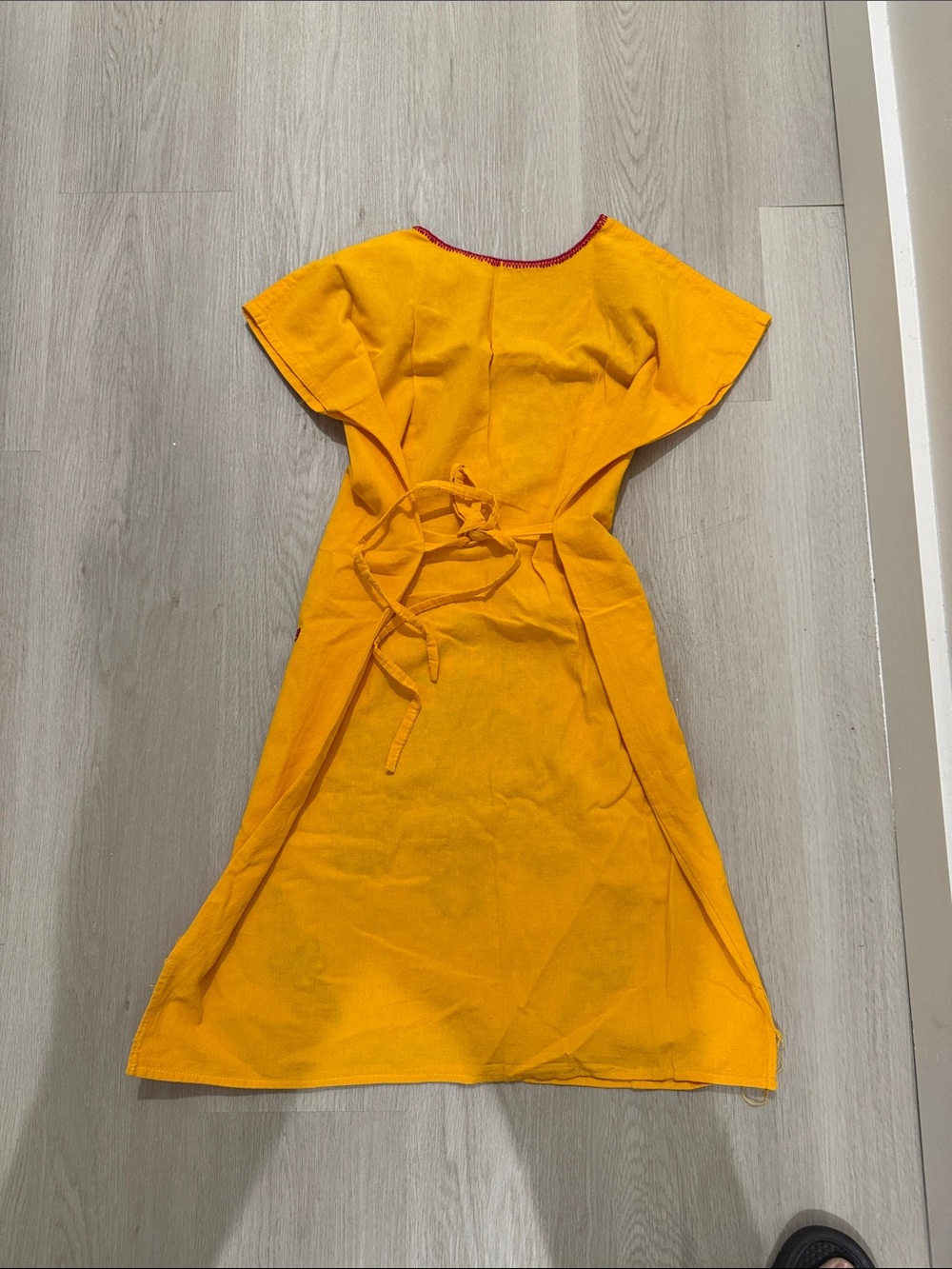 Embroidered Yellow Floral Mexican Dress - Picture 3 of 3